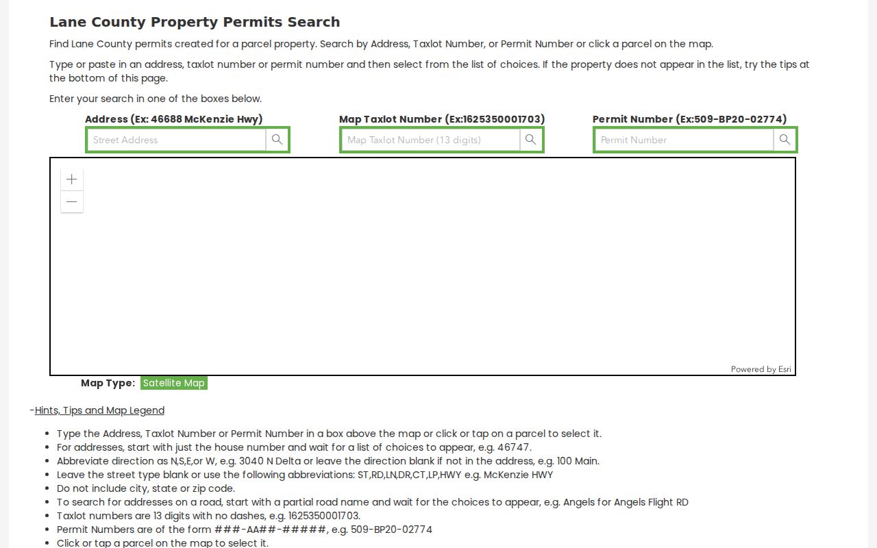Springfield street directory Lane County property permits address search