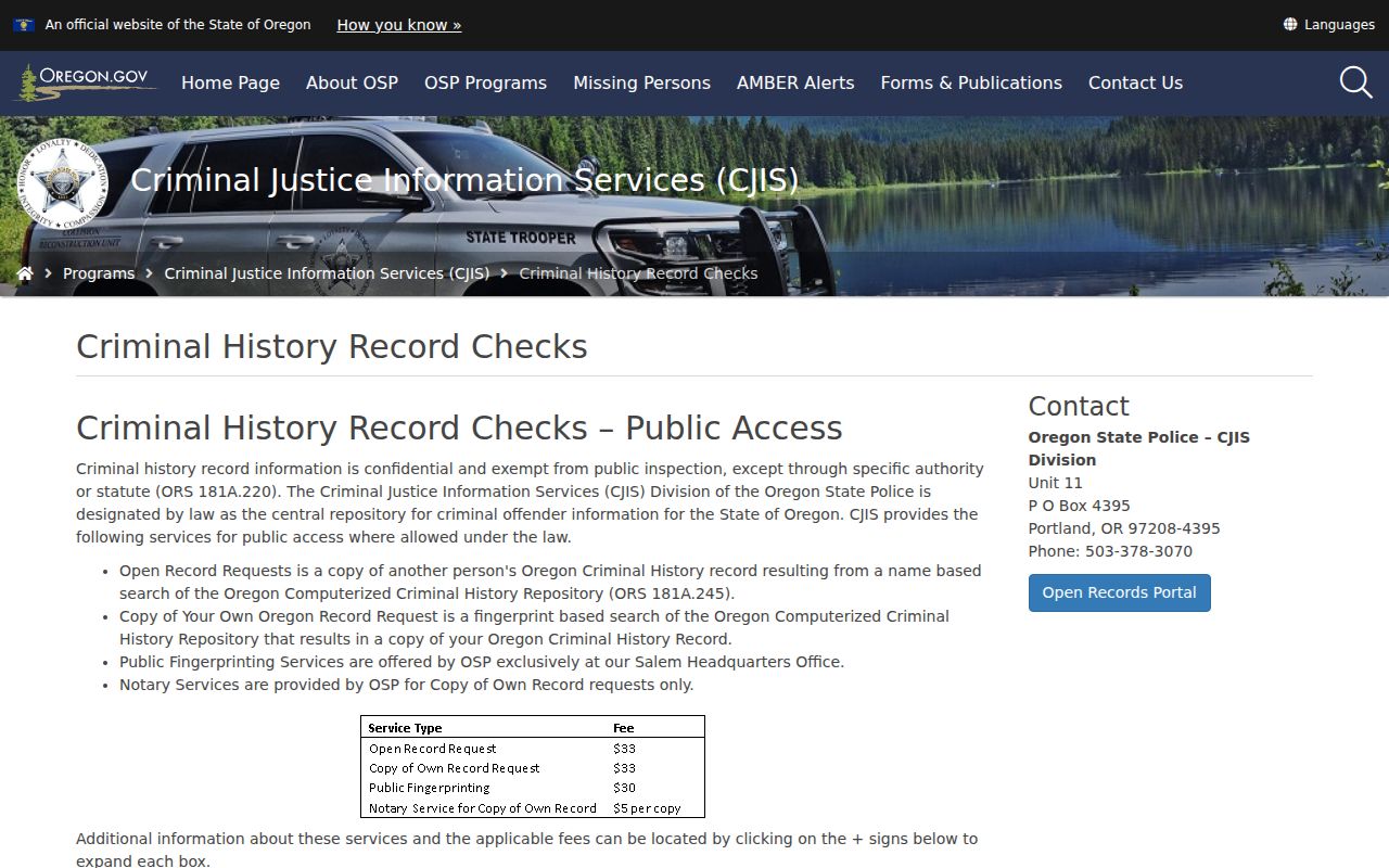 Springfield resident lookup Oregon State Police record request