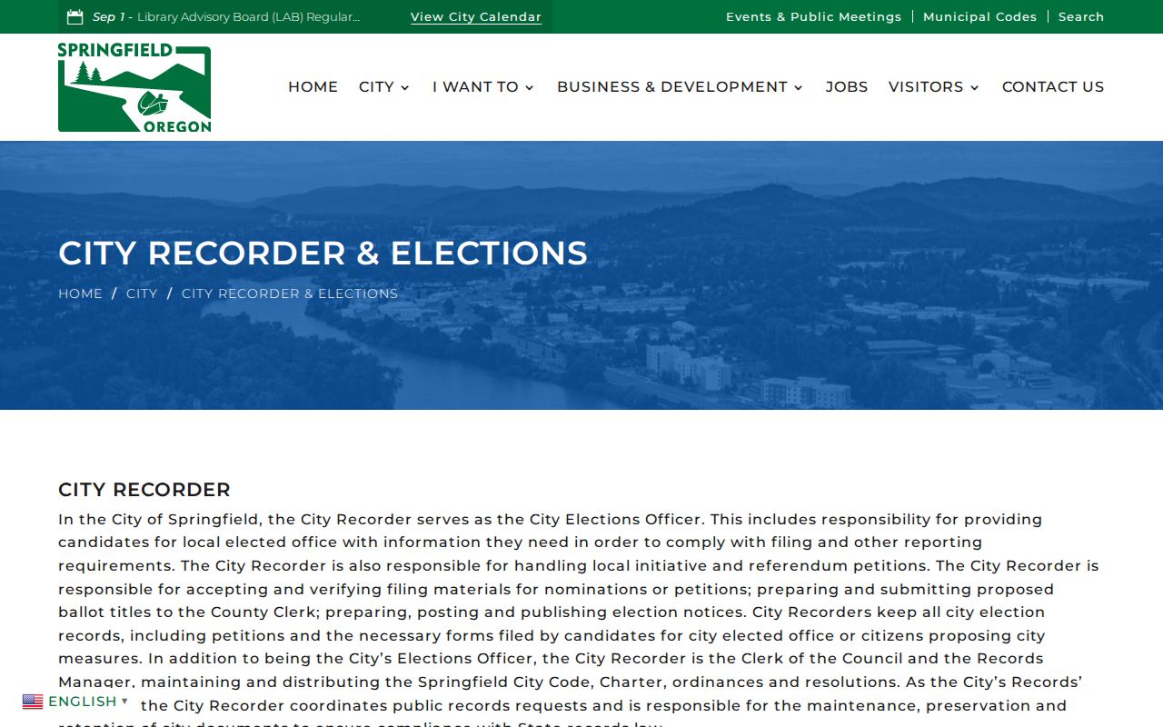 Springfield residents directory City Recorder public records form